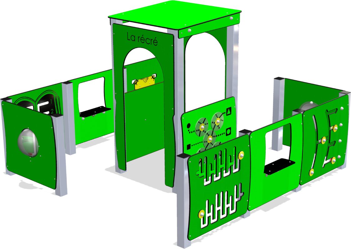 Cabane de jeu RÉCRÉA 2 vue d'ensemble - fabrication française pour aire de jeux publique - Réf MRE-2