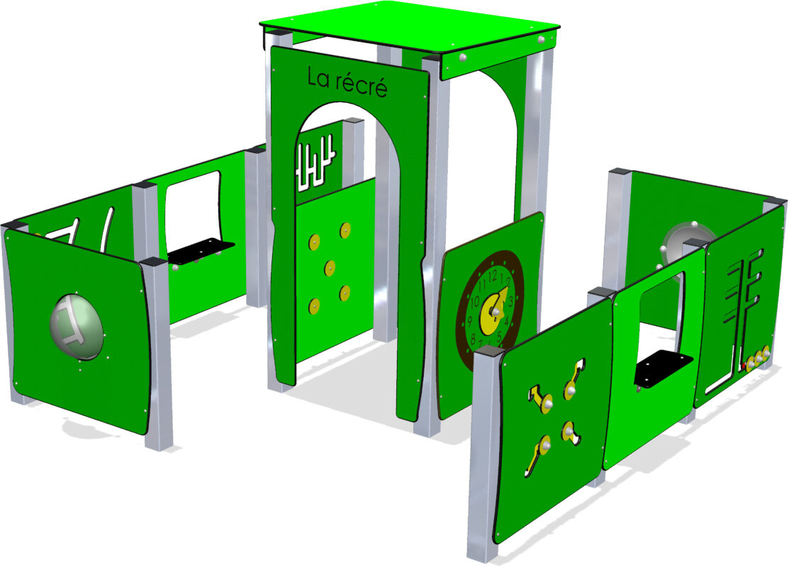Cabane de jeu RÉCRÉA 2 vue d'ensemble - fabrication française pour aire de jeux publique - Réf MRE-2