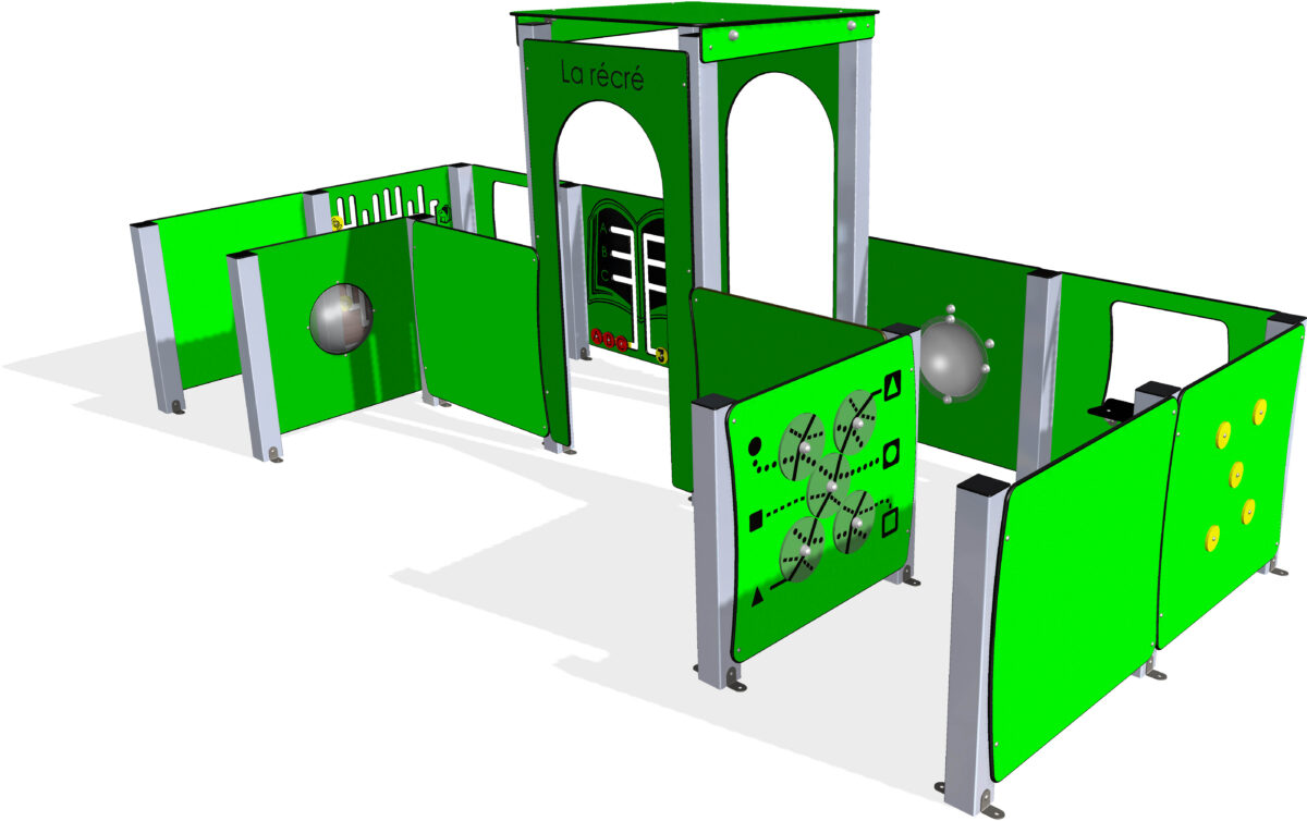 Cabane de jeu RÉCRÉA 3 vue d'ensemble - fabrication française pour aire de jeux publique - Réf MRE-3