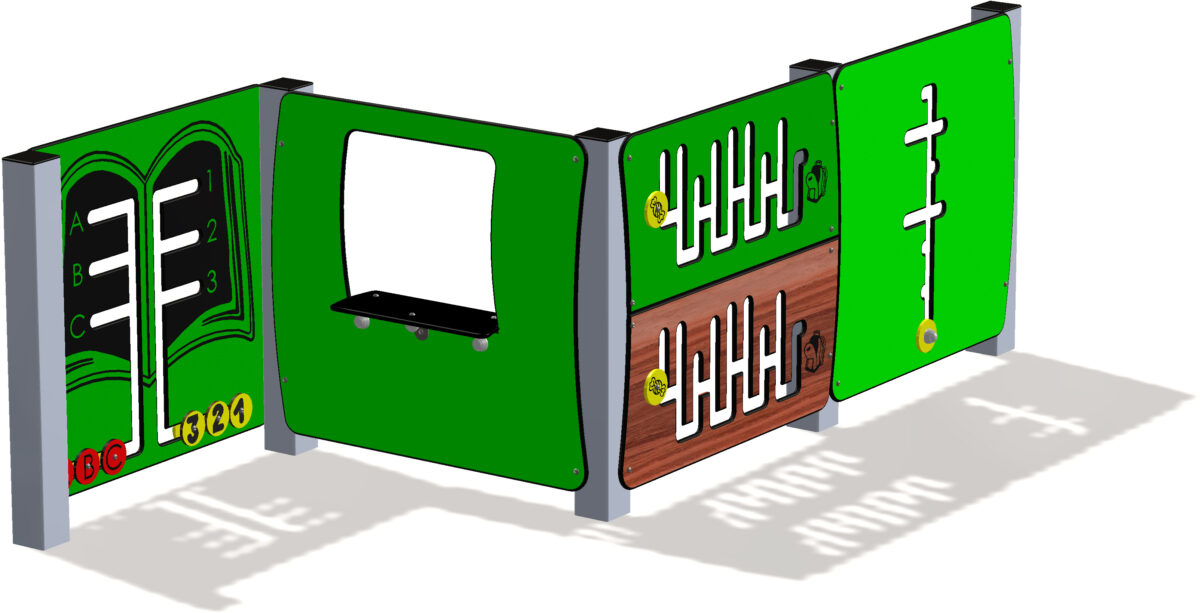 Cabane de jeu RÉCRÉA 4 vue d'ensemble - fabrication française pour aire de jeux publique - Réf MRE-4-couleur-natura